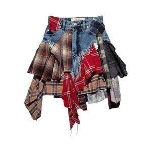 Asymmetric deconstructed ruffled flannel skirt